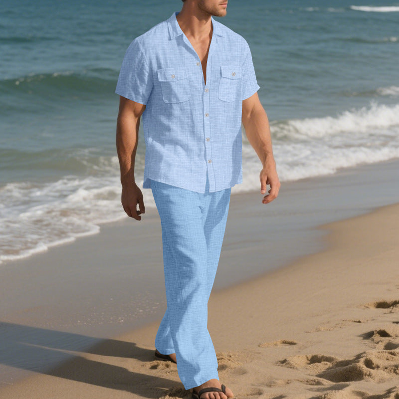 Conjunto de camisa con solapa y pantalón corto para hombre