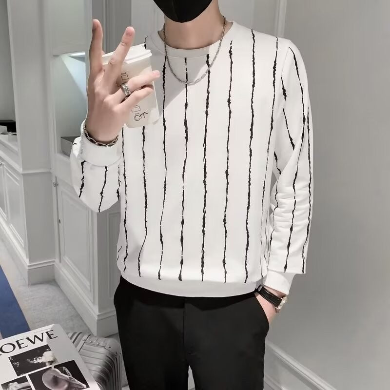 Suéter slim rayado cuello redondo para hombre