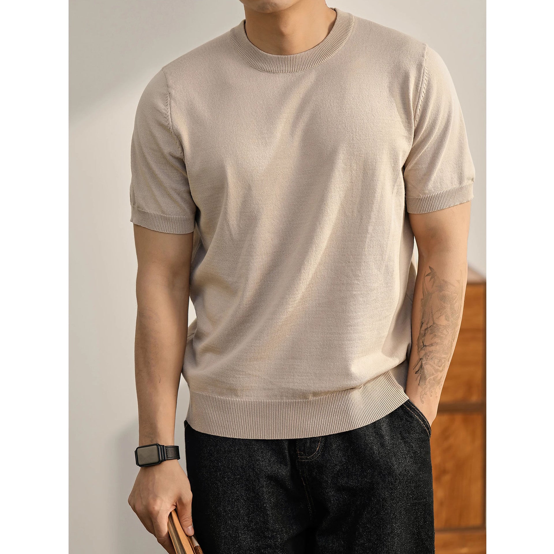 Suéter casual de manga corta para hombre talla grande