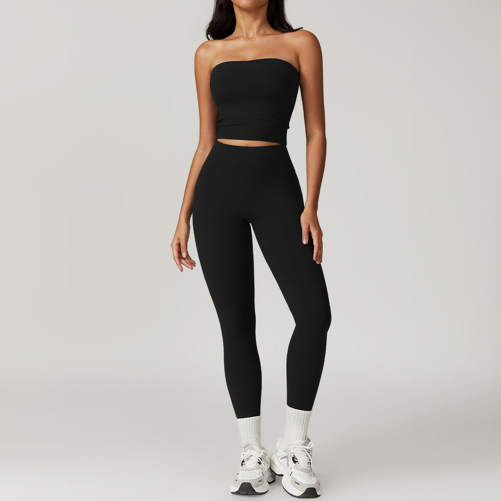 Conjunto deportivo ajustado de yoga con talle alto, efecto levantamiento de cadera y acabado cepillado en la parte trasera.