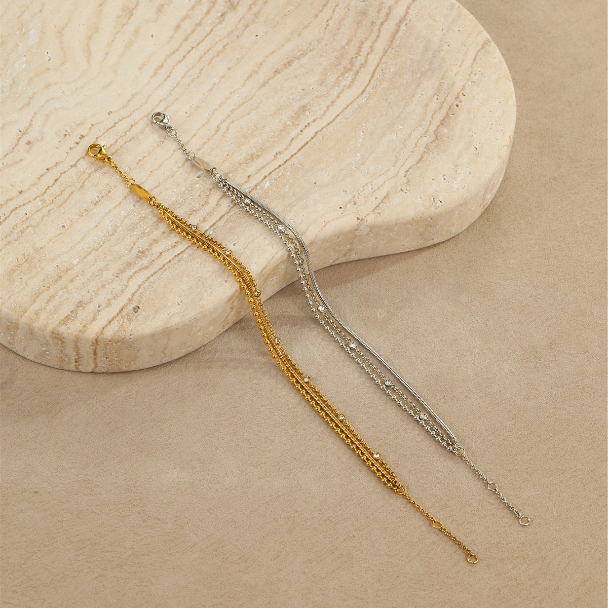 Pulsera Doble de Acero con Circonias