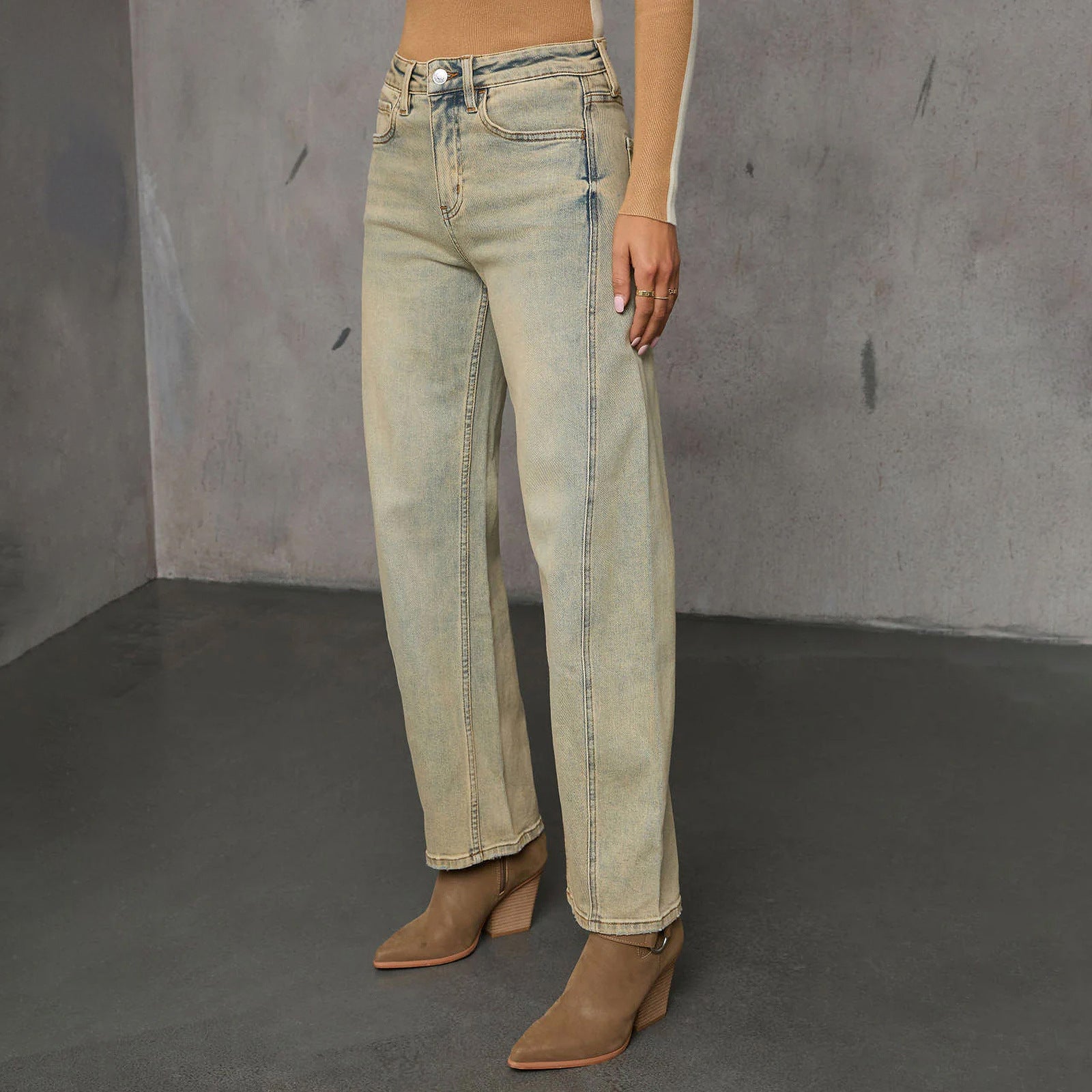 Jeans rectos azul vintage para mujer – estilo americano y urbano con toque retro