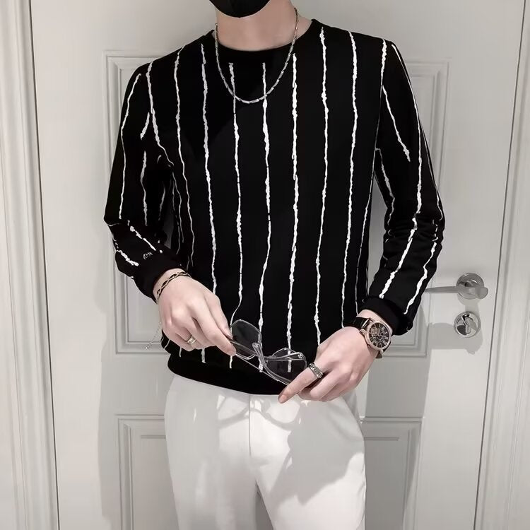 Suéter slim rayado cuello redondo para hombre