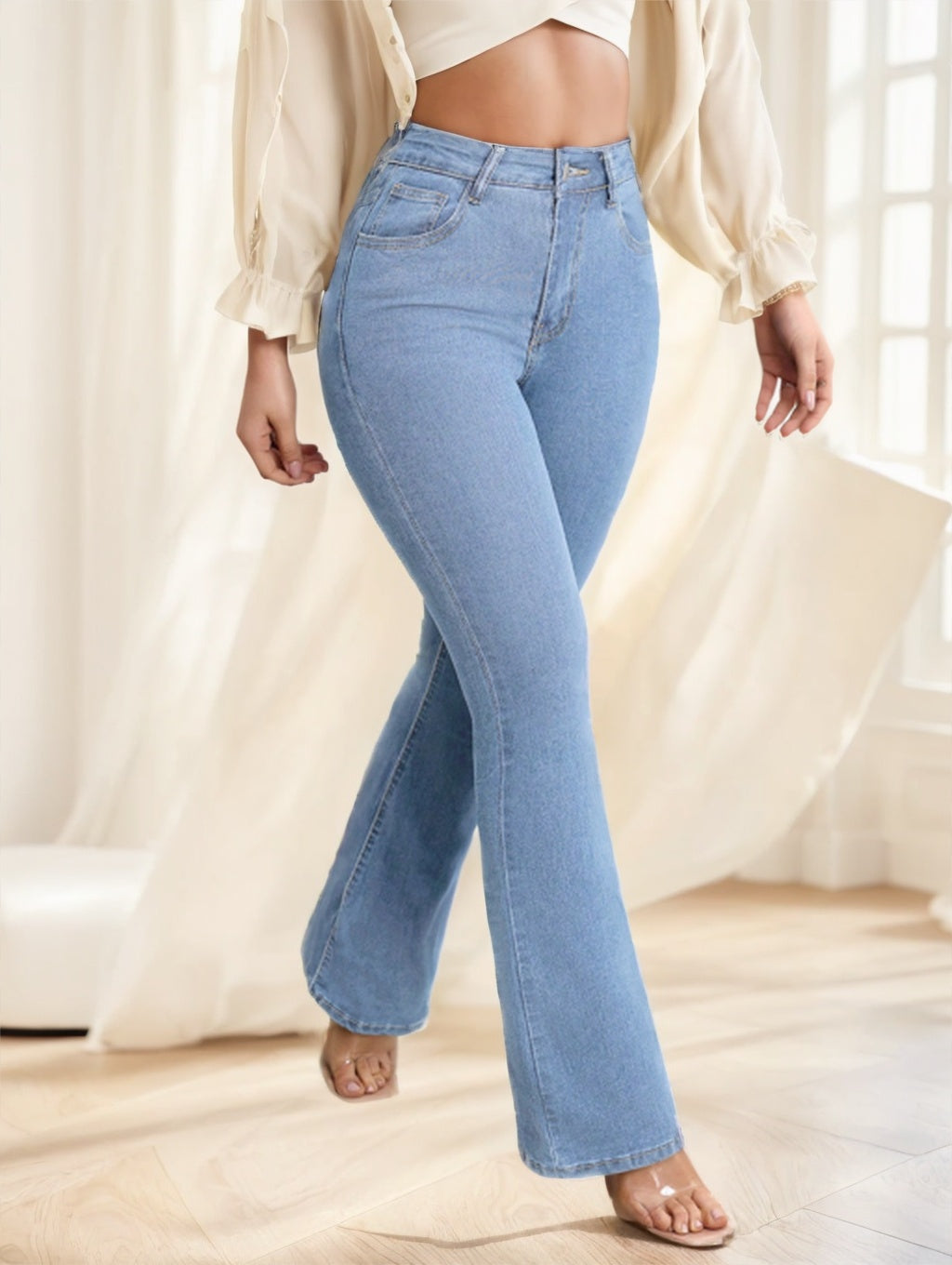 Jeans Largos de Mezclilla con Bolsillos y Botones para Mujer - Diseño Casual y Sencillo