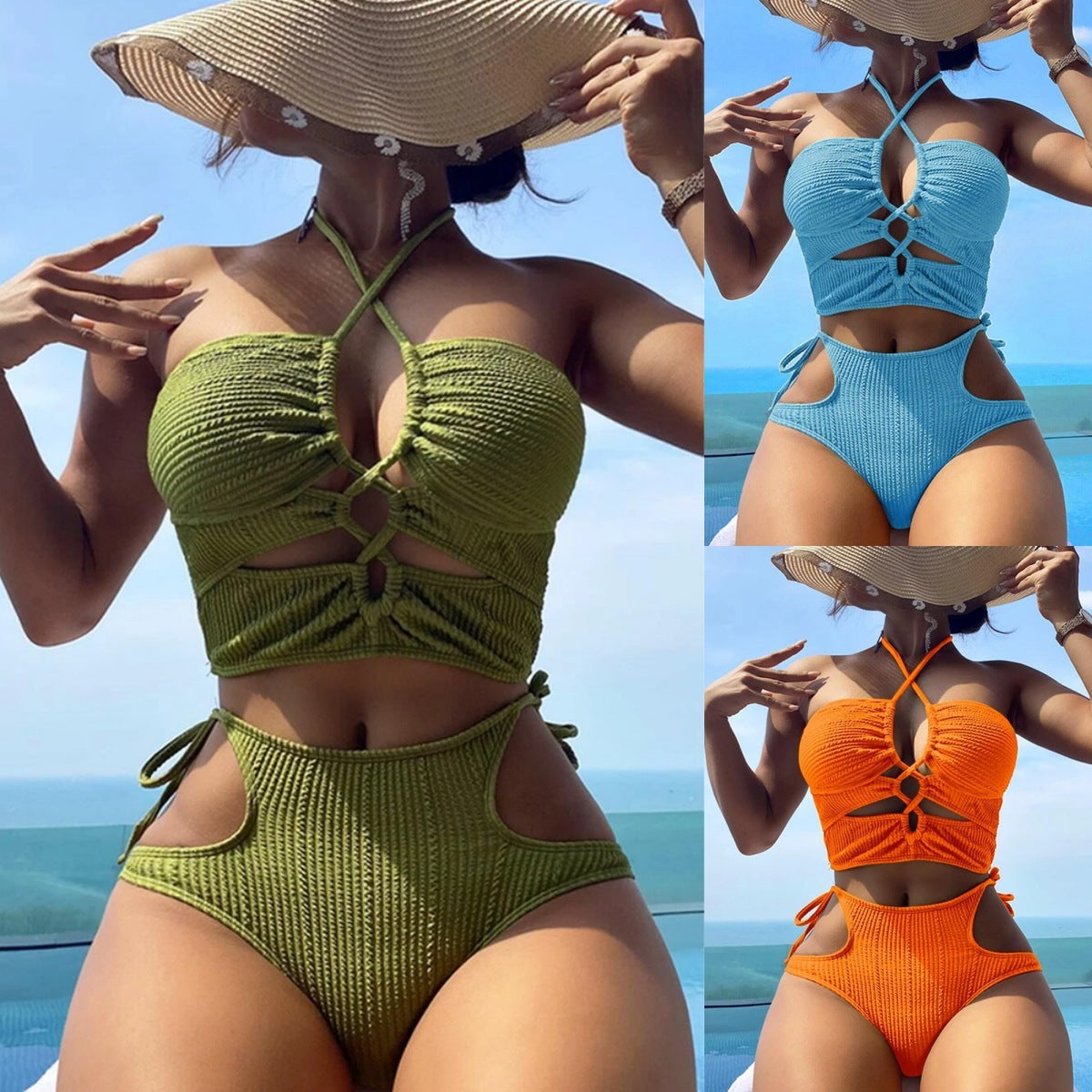 Traje de baño de una pieza estilo halter