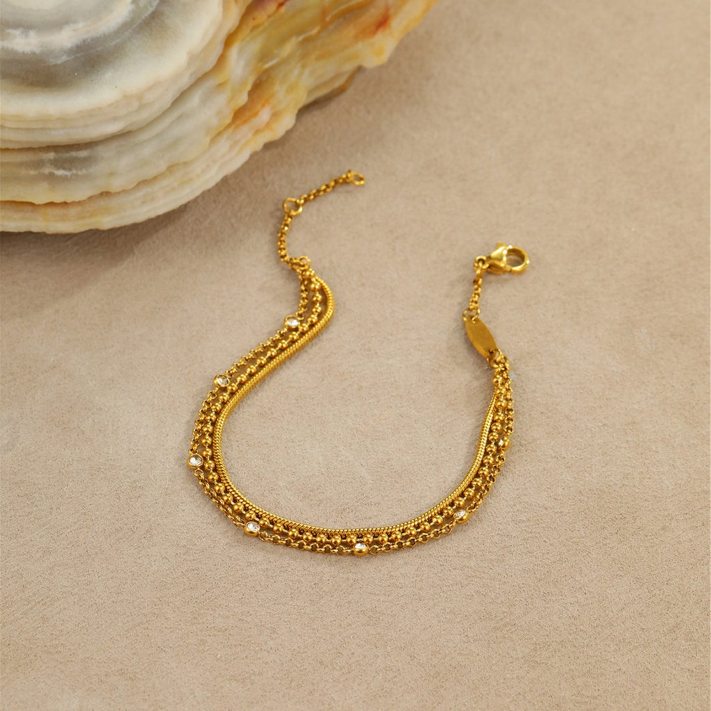 Pulsera Doble de Acero con Circonias
