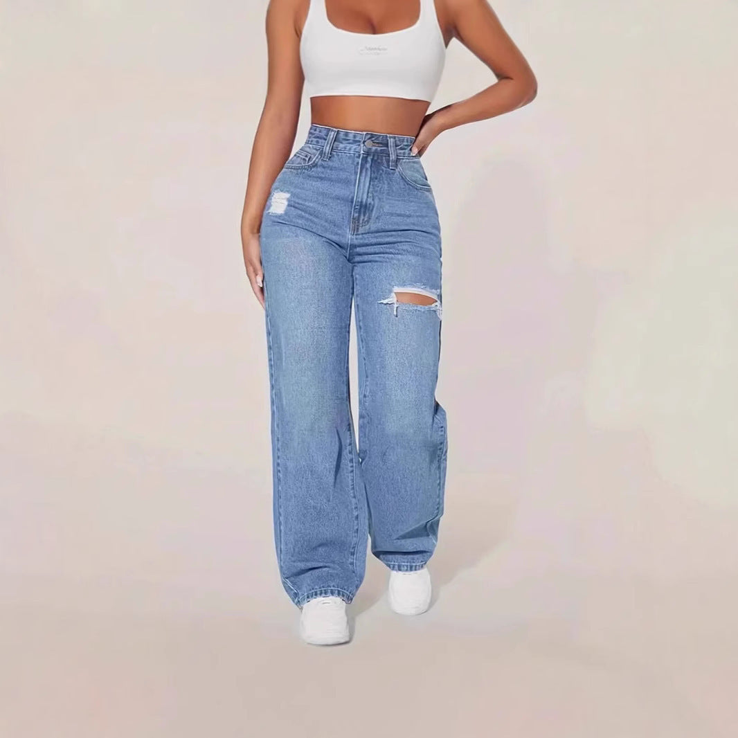 Pantalones vaqueros con agujeros lavados para mujer, estilo europeo y americano.