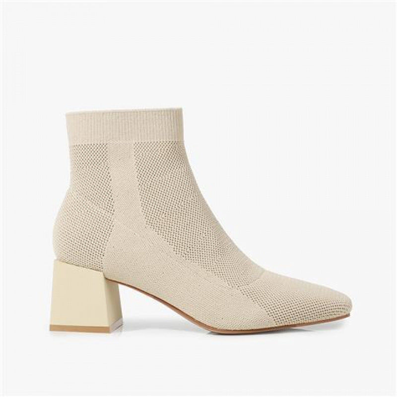 Botines de Punto Elástico con Tacón Grueso – Mujer
