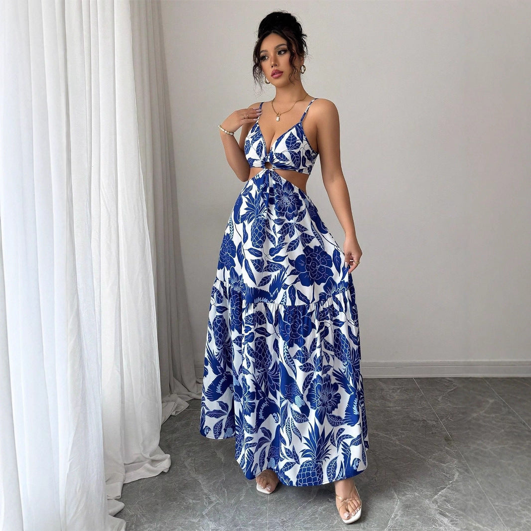 Vestido Elegante de Verano con Estampado y Cuello Halter