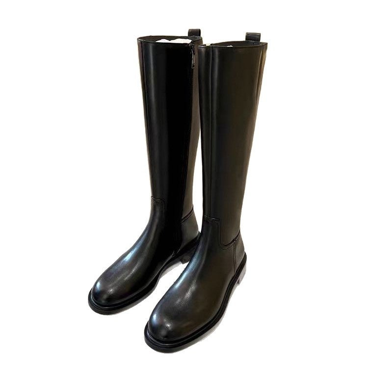 Botas Biker Largas para Mujer con Punta Redonda, Cremallera Lateral y Forro de Borrega