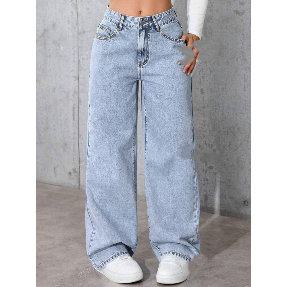 Jeans de Cintura Alta y Corte Recto, Estilo Dulce y Picante
