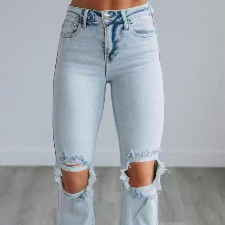 Jeans Rasgados Ajustados para Mujer, Estilo Europeo y Americano
