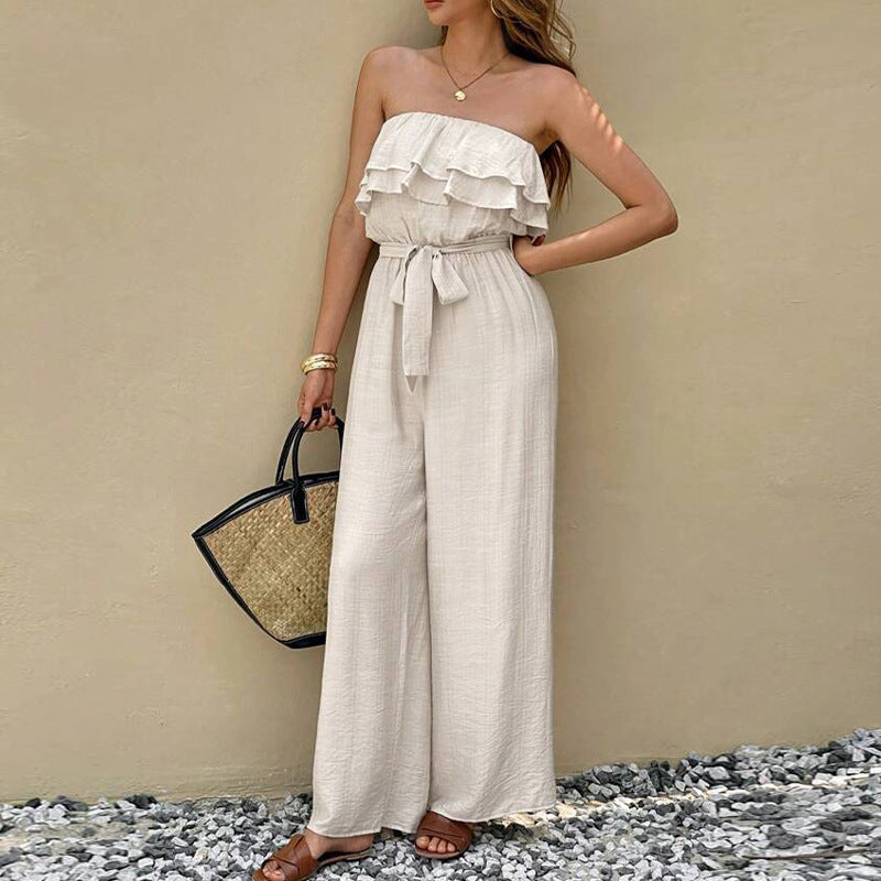 Mono de Verano para Mujer, sin Mangas, con Top Tipo Tubo y Volantes con Lazo