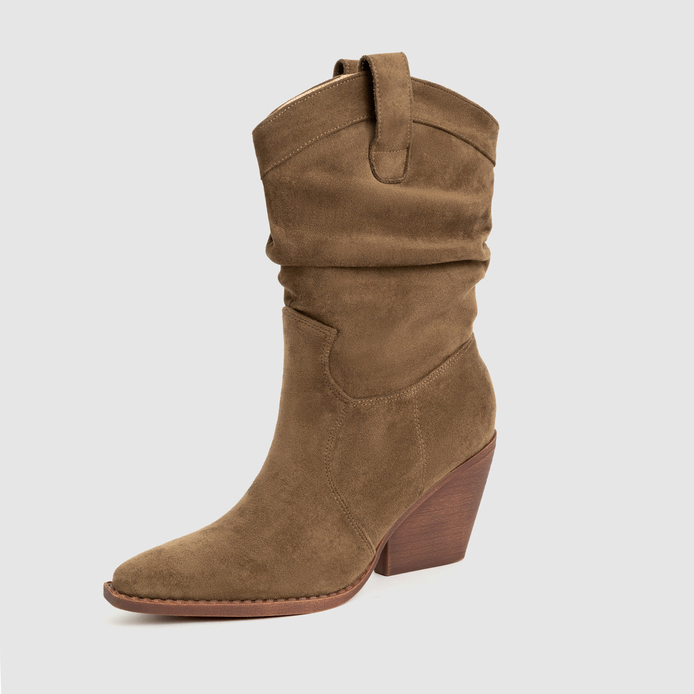 Botines de tacón grueso y alto color café para mujer