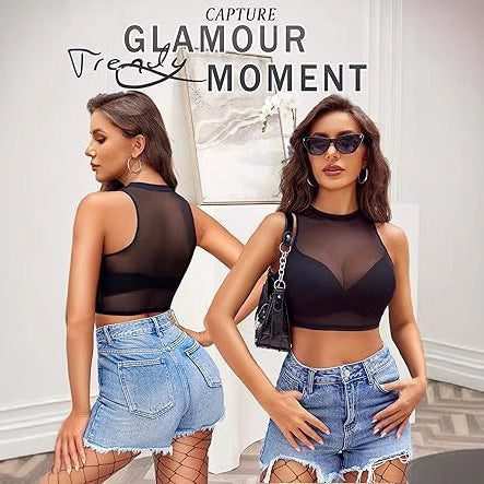 Top Transparente de Malla con Encaje