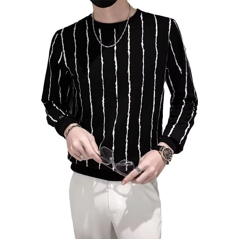 Suéter slim rayado cuello redondo para hombre