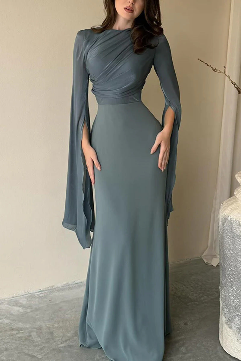 Vestido ajustado de cuello redondo para mujer, estilo elegante