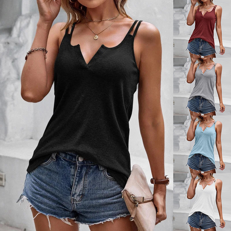 Tops tipo camisola con escote en V para mujer, casuales, con tirantes delgados estilo "spaghetti".