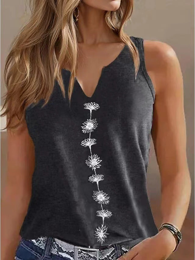 Playera Casual Suelta sin Mangas para Mujer con Estampado "S" y Escote en V