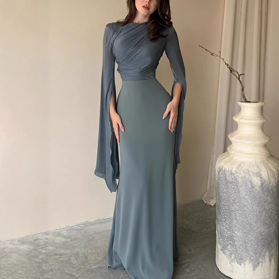 Vestido ajustado de cuello redondo para mujer, estilo elegante